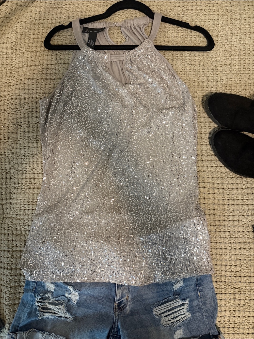 INC International Concepts Silver Sequin Halter Camisole
